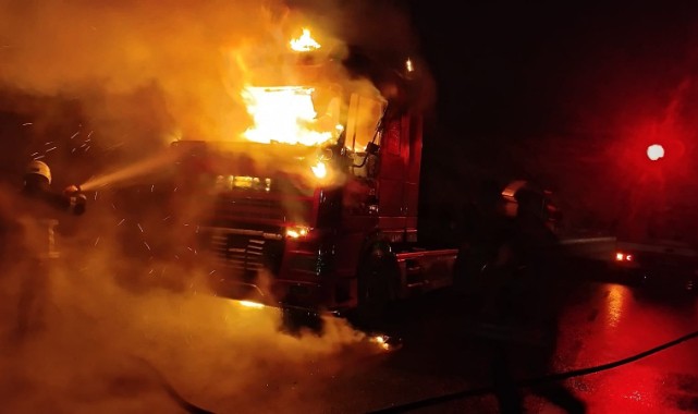 Şanlıurfa’da seyir halindeki TIR alev alev yandı